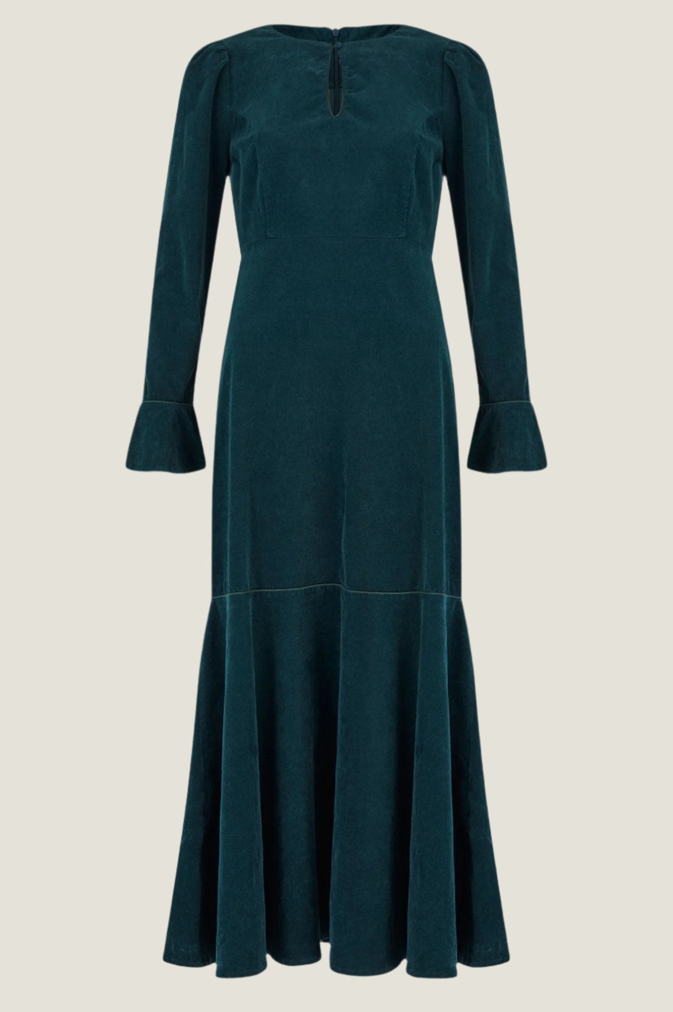 Paloma Round Neck Long Sleeve Stretch Corduroy Dress | Bottle Green