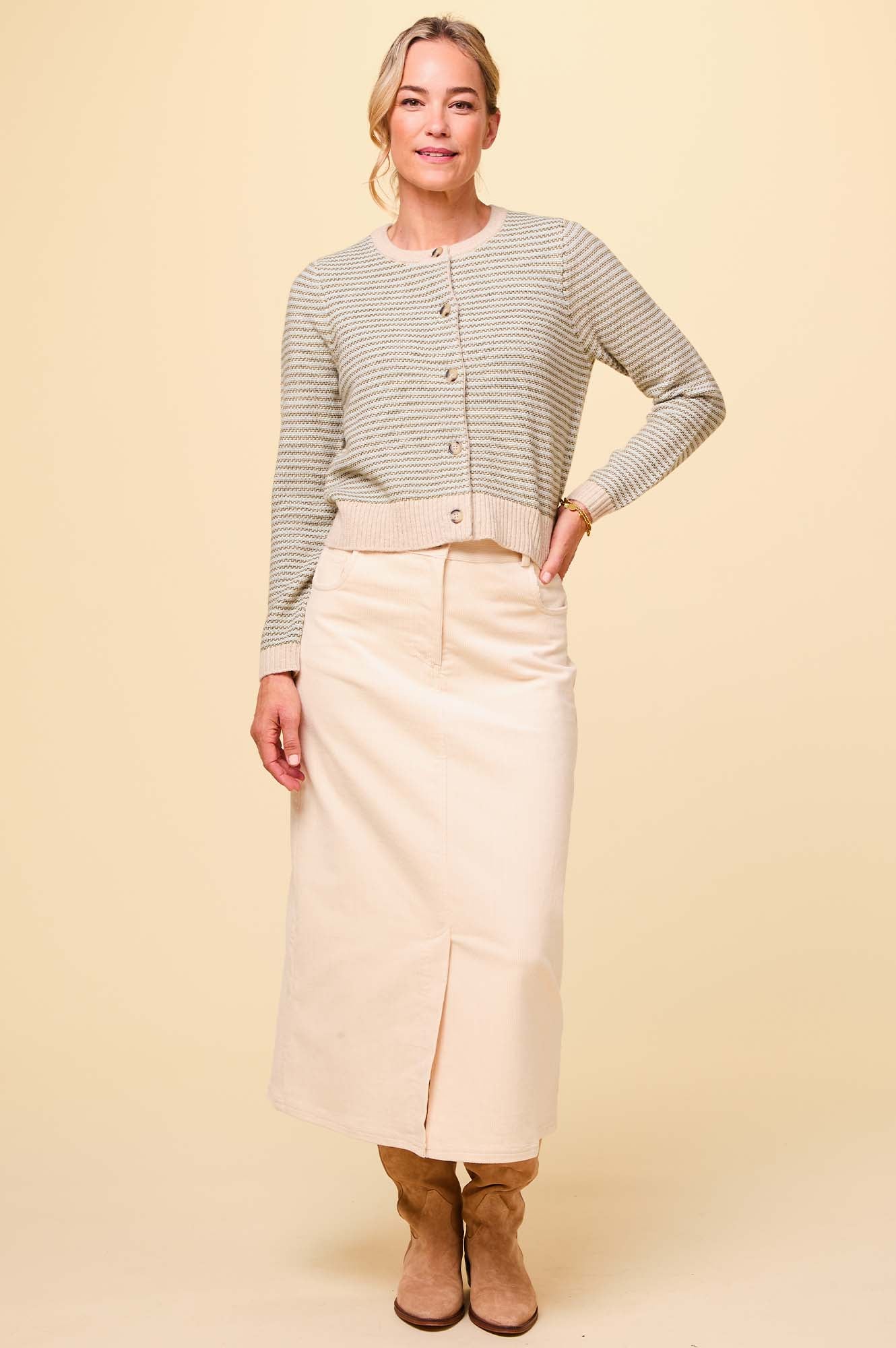 Mallory Stretch Corduroy Skirt | Cream