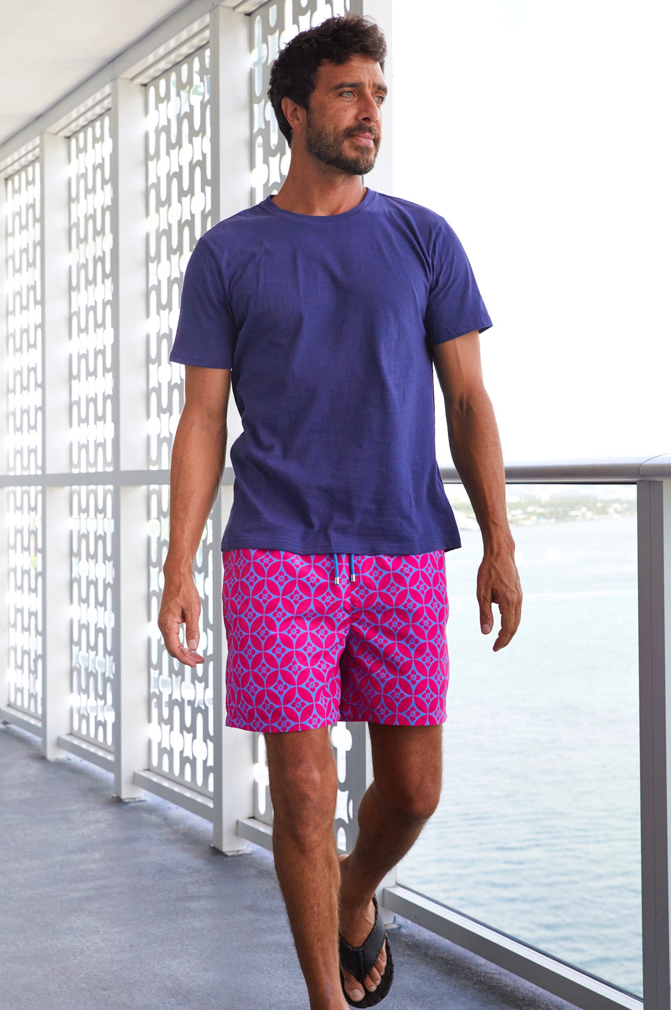 Men's Recycled Swim Shorts | Geo Pink/Blue