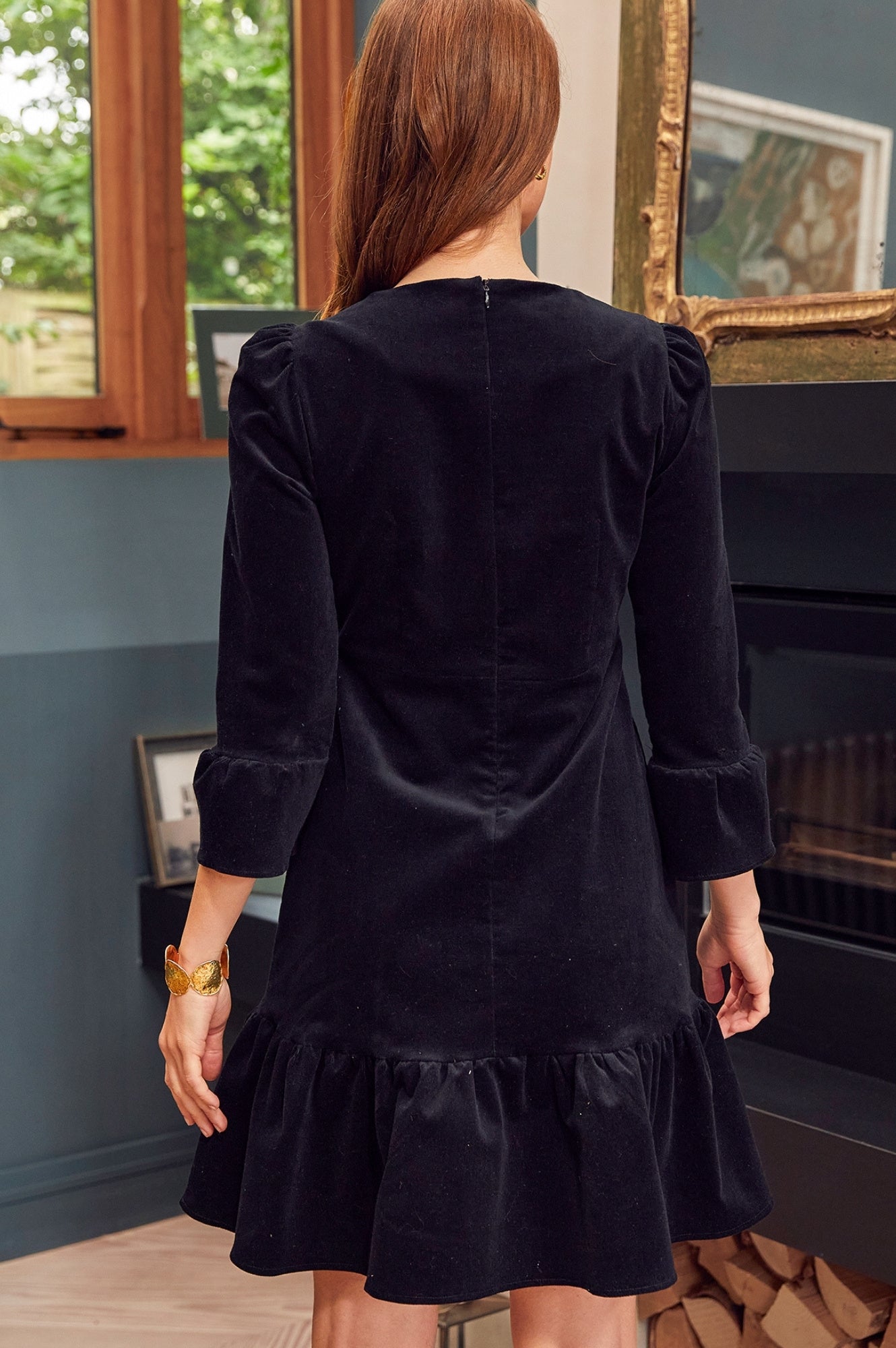 Victoria Short Stretch Corduroy Dress | Black