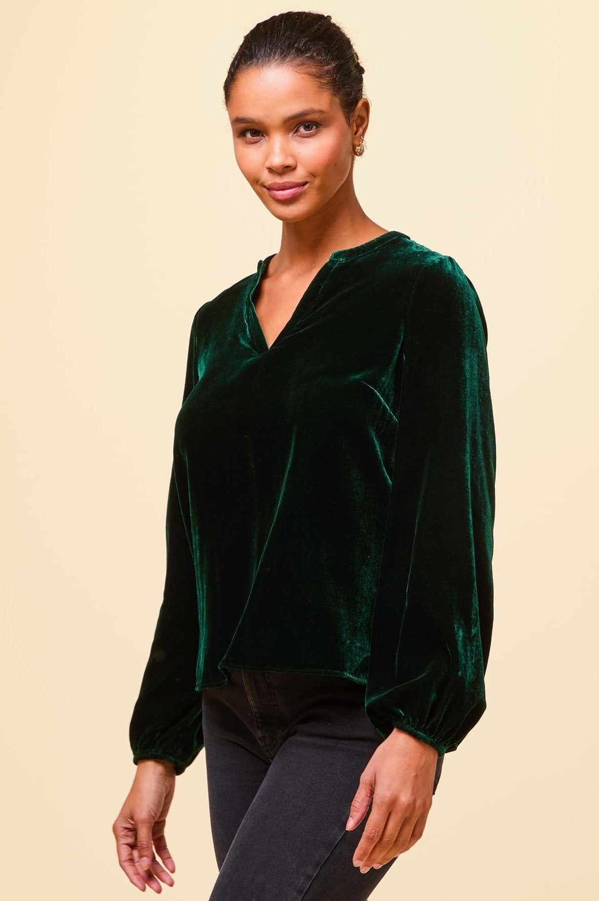 Faye Velvet Blouse | Emerald