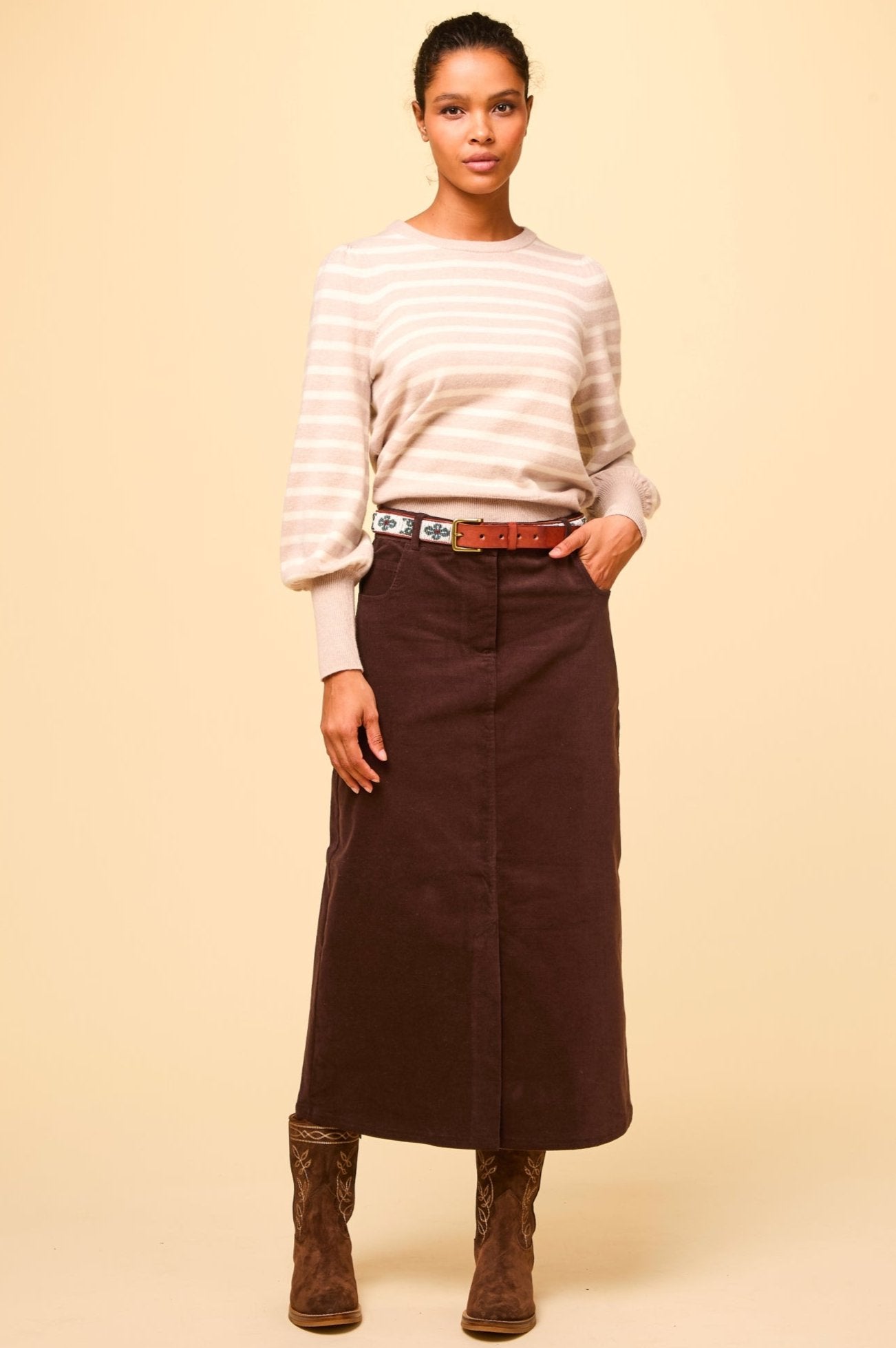 Mallory Stretch Corduroy Skirt | Chocolate