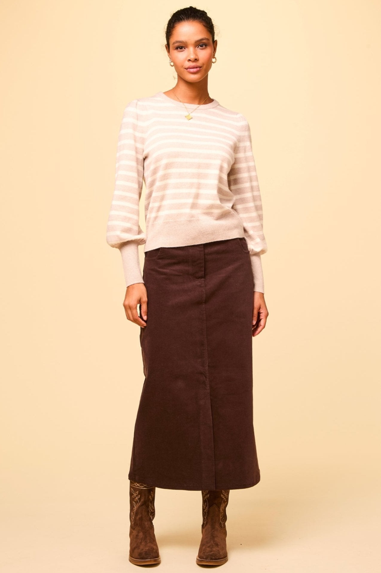 Mallory Stretch Corduroy Skirt | Chocolate