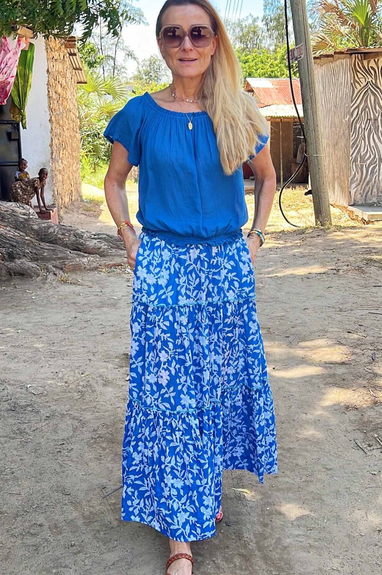Ilana Frill Organic Cotton Gauze Top | Cobalt