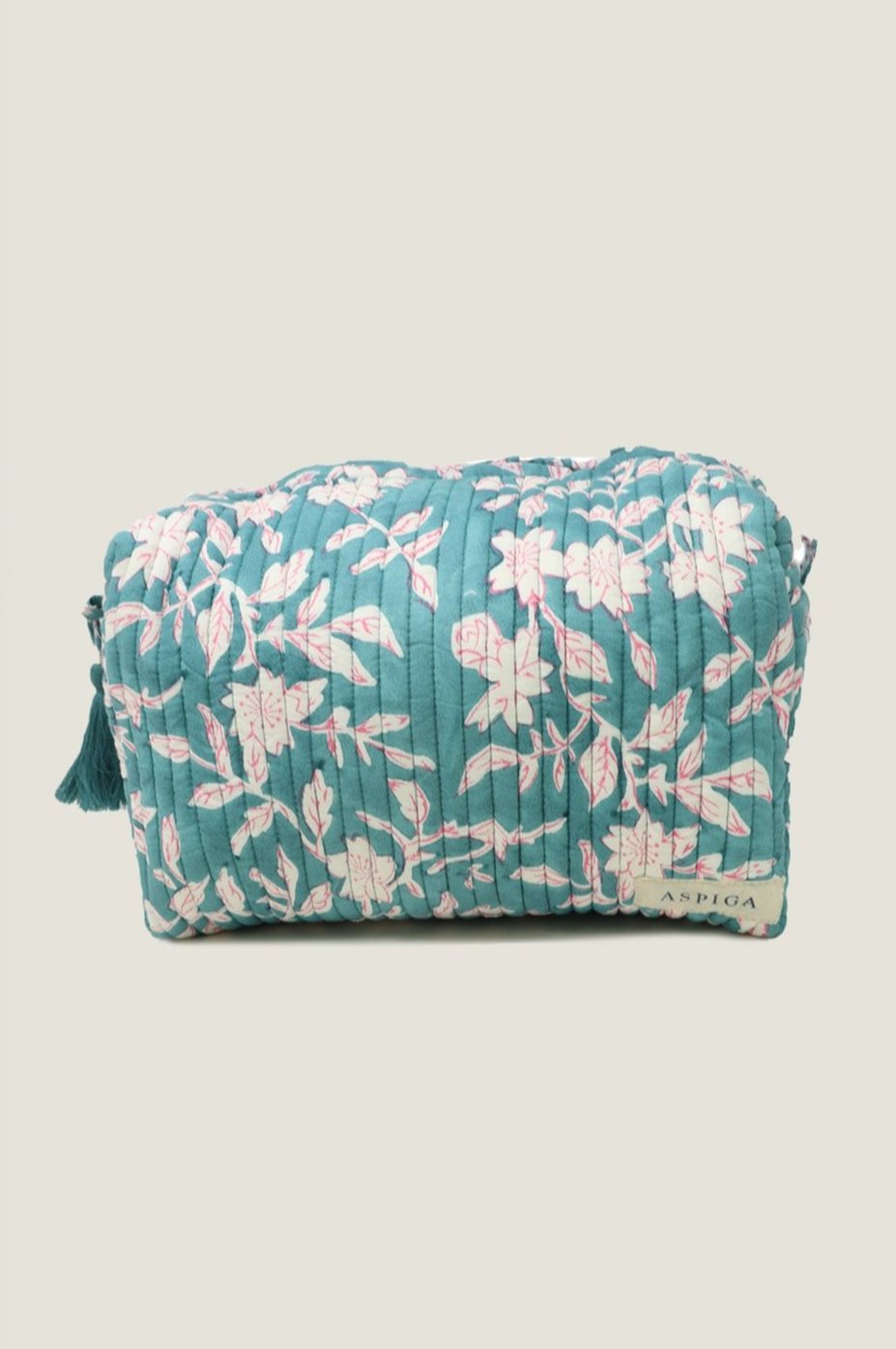 Medium Block Print Wash Bag | Japanese Flower Sea Green