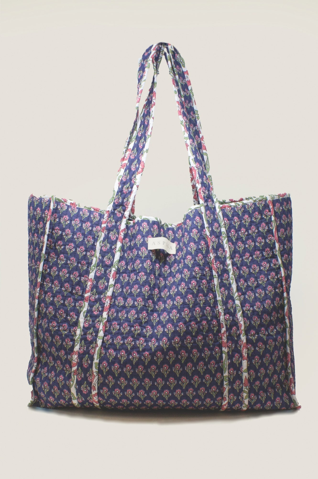 Quilted Tote Bag | Primrose Stamp Navy/Pink