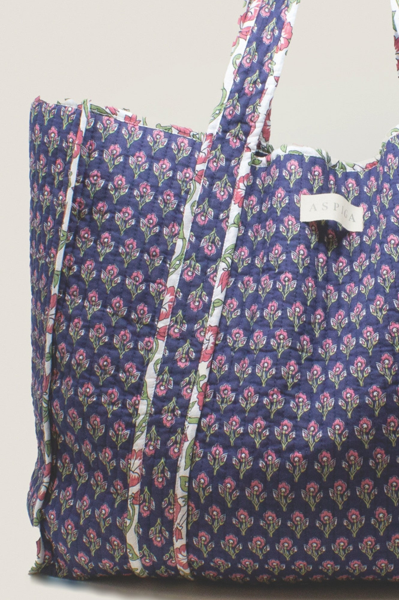 Quilted Tote Bag | Primrose Stamp Navy/Pink