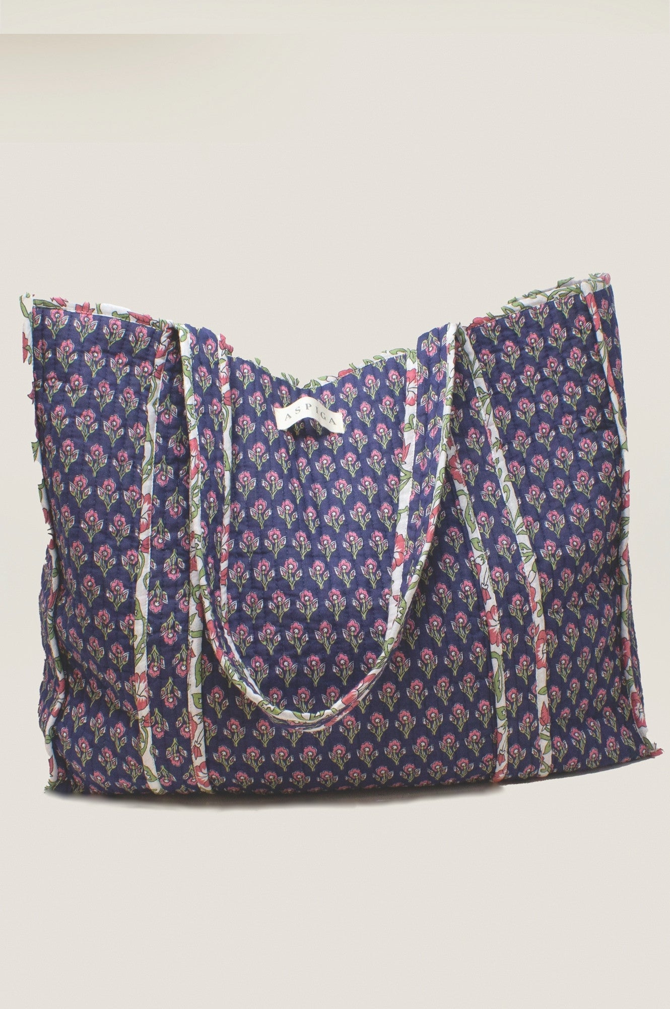 Quilted Tote Bag | Primrose Stamp Navy/Pink