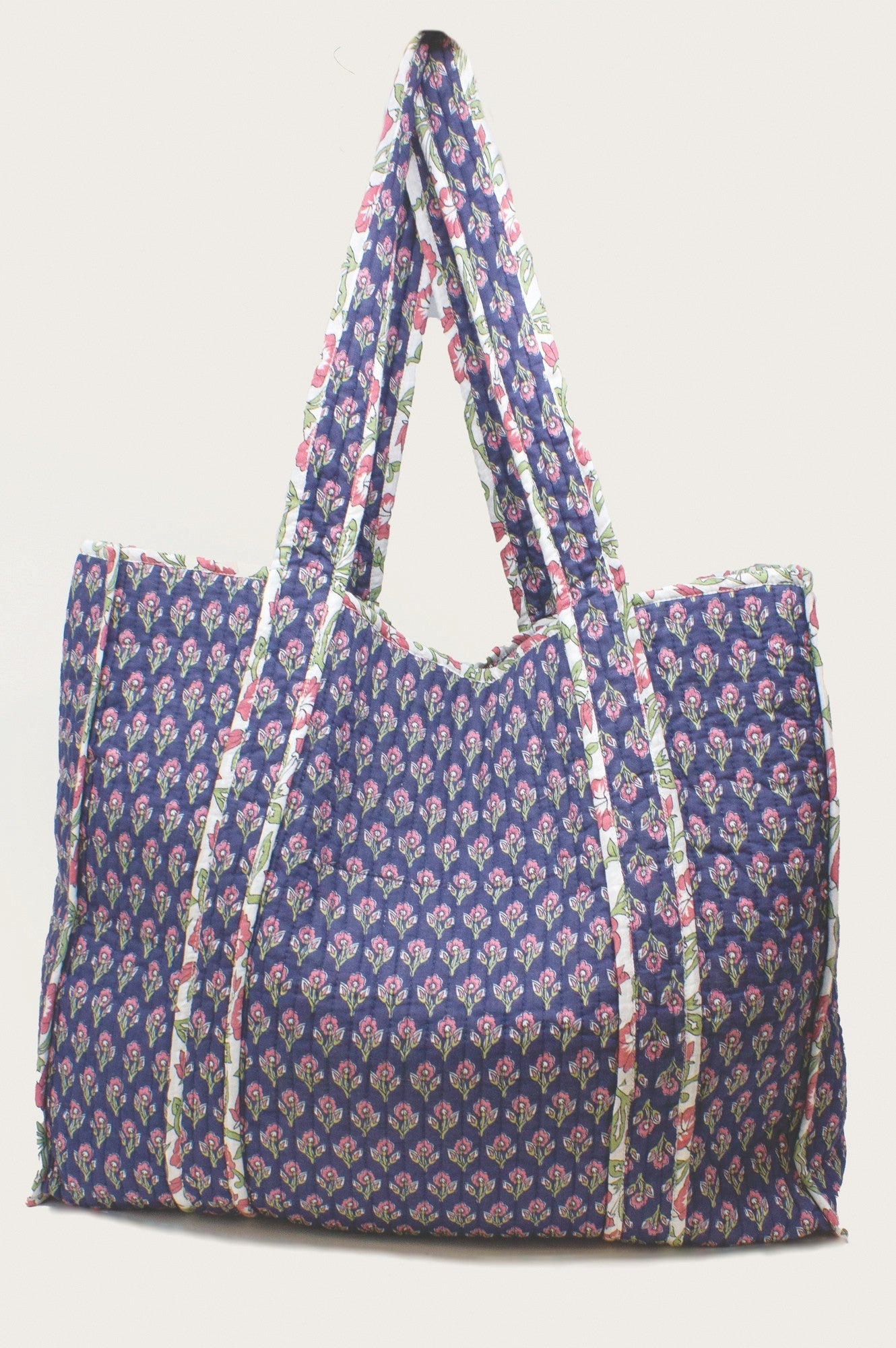 Quilted Tote Bag | Primrose Stamp Navy/Pink