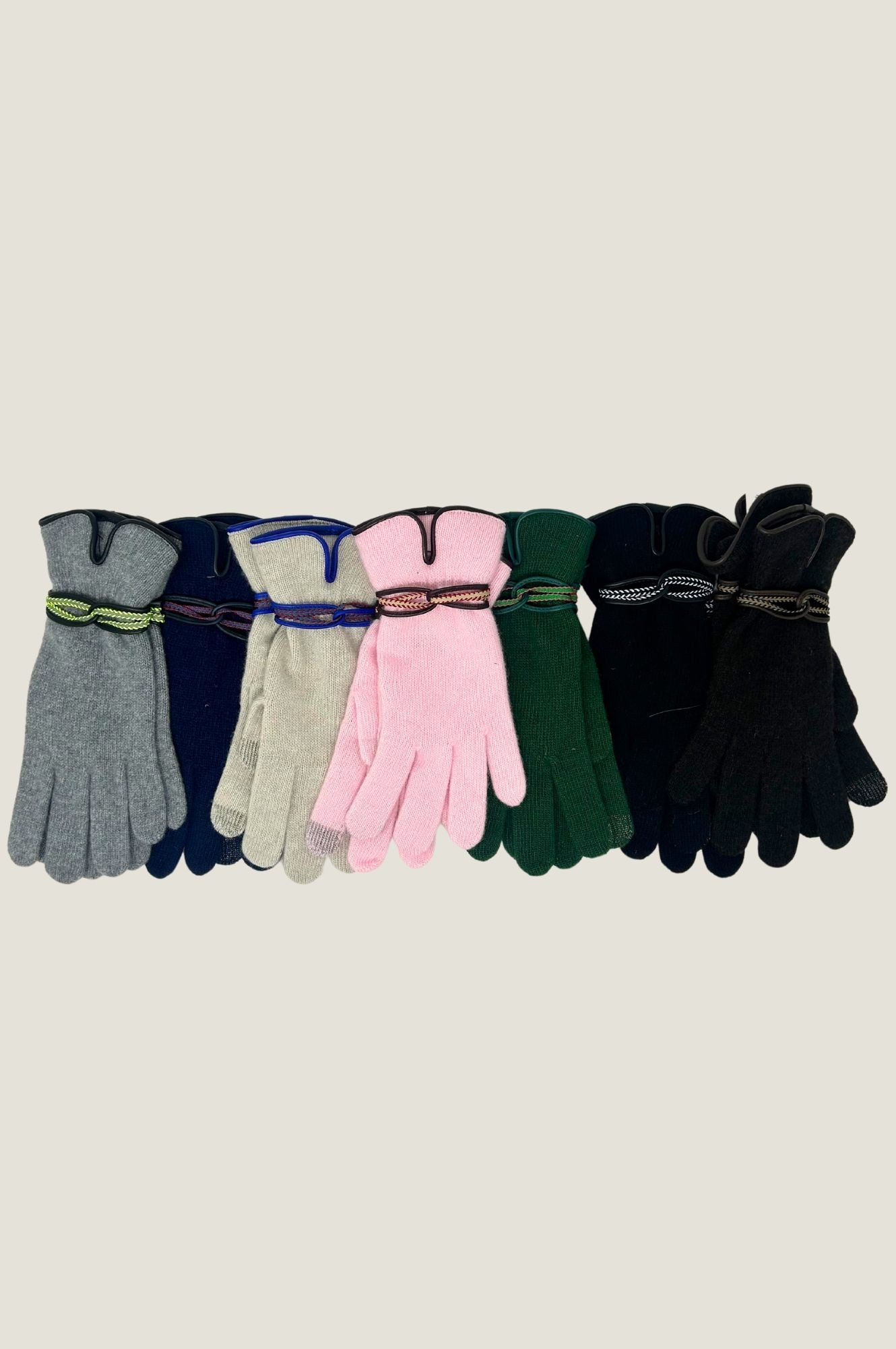 Touchscreen Wool & Cashmere Blend Gloves | Cream/Blue
