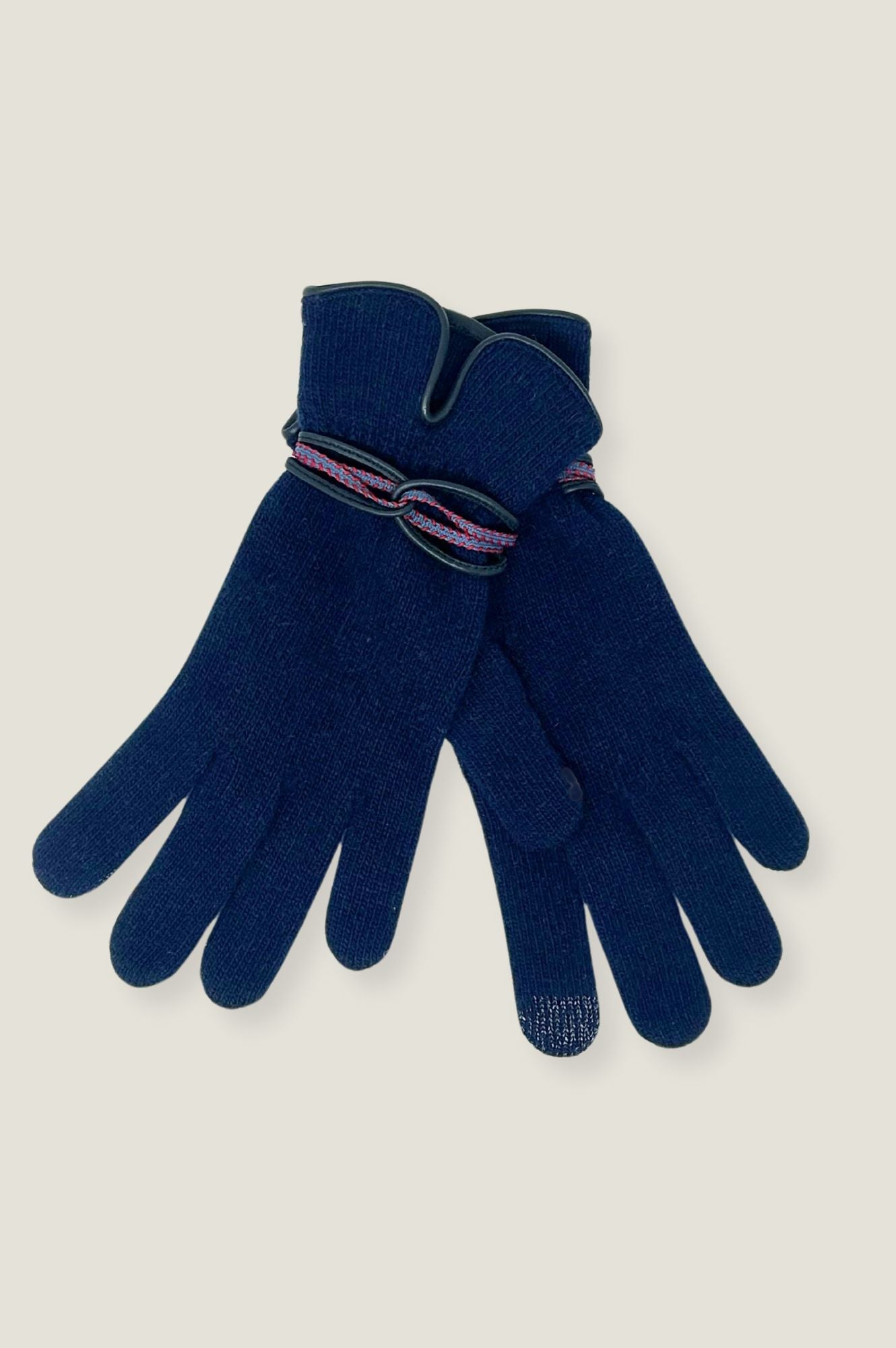 Touchscreen Wool & Cashmere Blend Gloves | Navy/Red