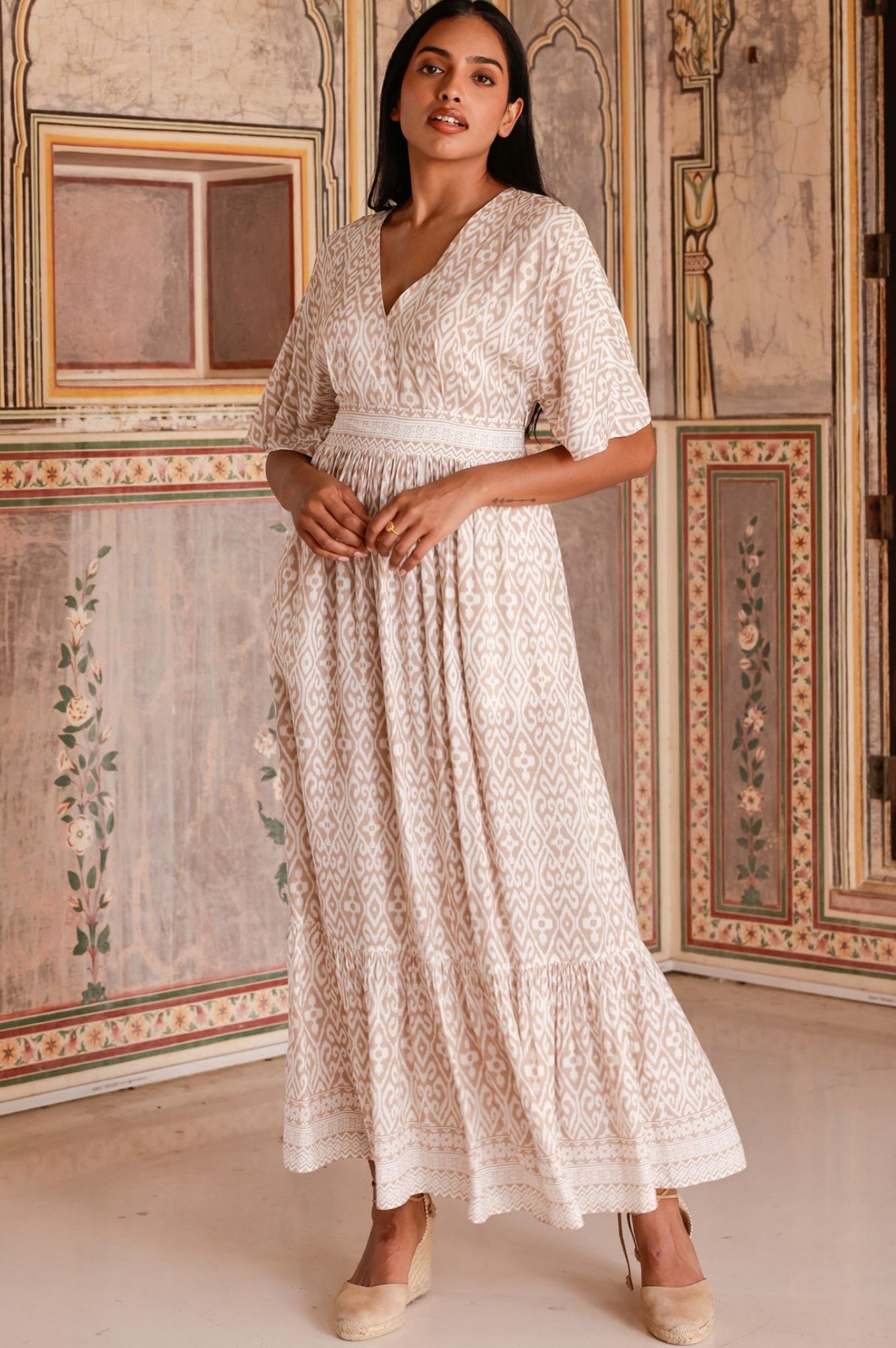 Lena EcoVero™ Dress | Taupe/White